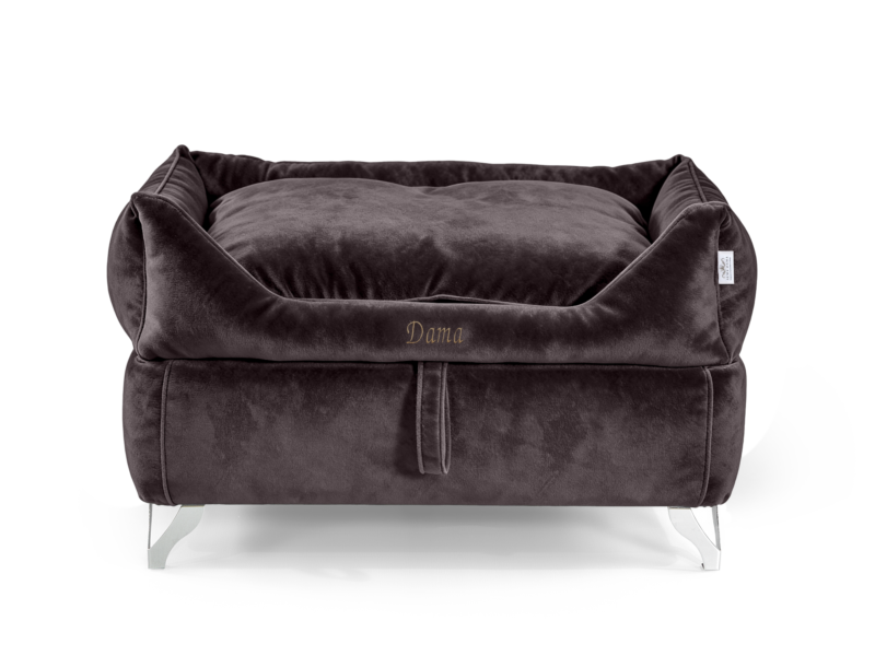 Dama Estate Chocolate flagship handcrafted luxury dog bed with elevated frame – front view