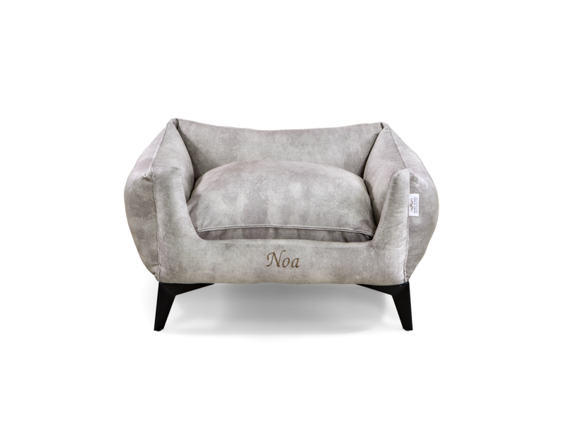 Noa Nest Beige Luxury Dog Bed – Front View Noa Nest Beige handcrafted luxury dog bed with sculpted legs – front view