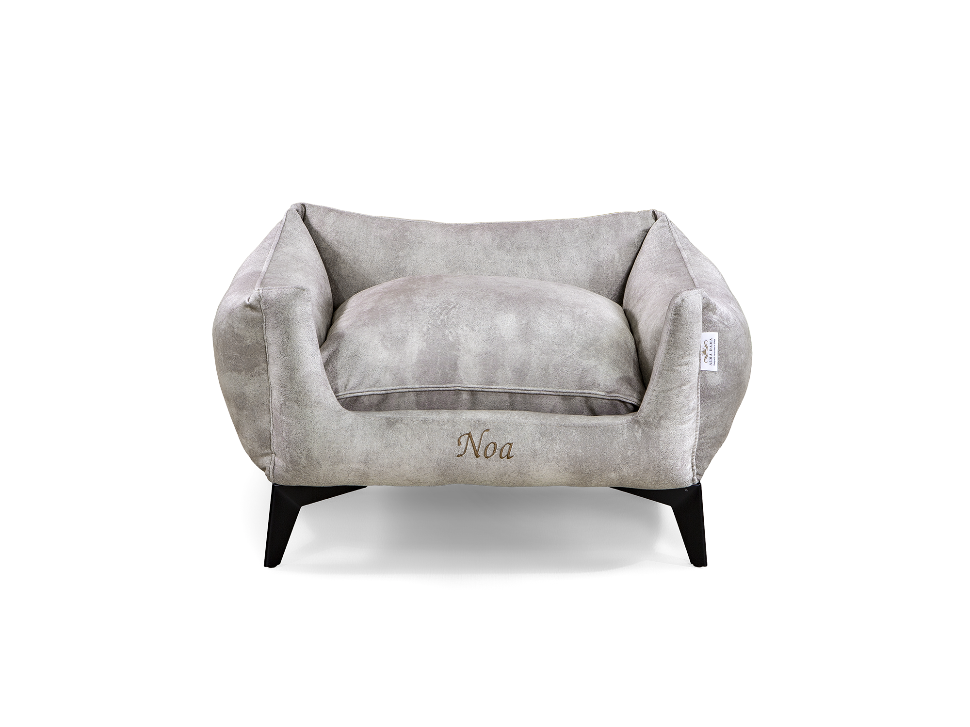 Noa Nest Beige handcrafted luxury dog bed with sculpted legs – front view
