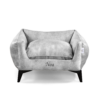 Noa Nest Silver Luxury Dog Bed – Front View Noa Nest Silver handcrafted luxury dog bed with sculpted legs – front view