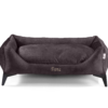 Dama Manor Chocolate Luxury Dog Bed – Front View Dama Manor Chocolate handcrafted luxury dog bed with elevated frame – front view