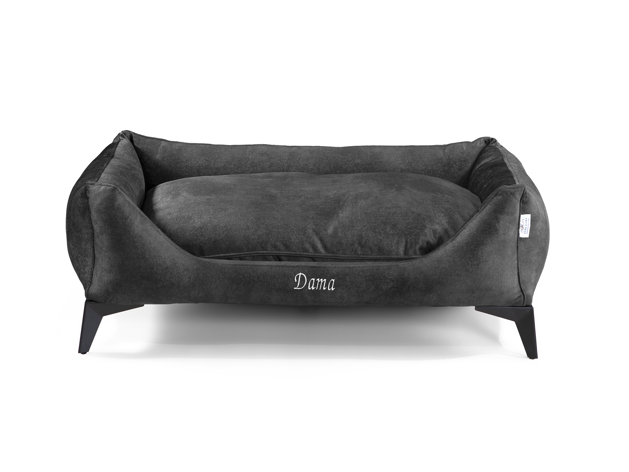 Dama Manor Anthracite handcrafted luxury dog bed with elevated frame – front view