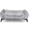 Dama Manor Silver Luxury Dog Bed – Front View Dama Manor Silver handcrafted luxury dog bed with elevated frame – front view